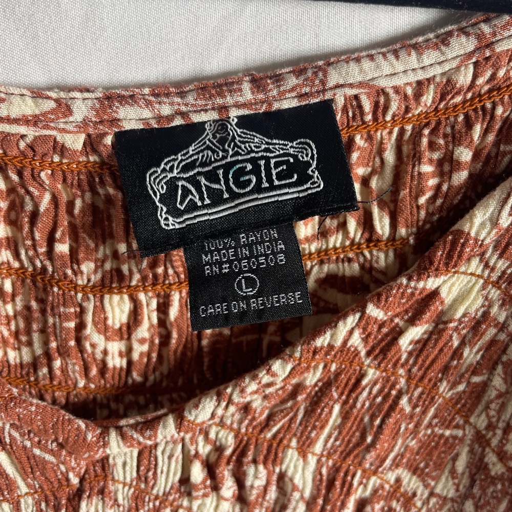 Angie Rust and Cream Floral Smocked Midi Dress - Picture 2 of 5